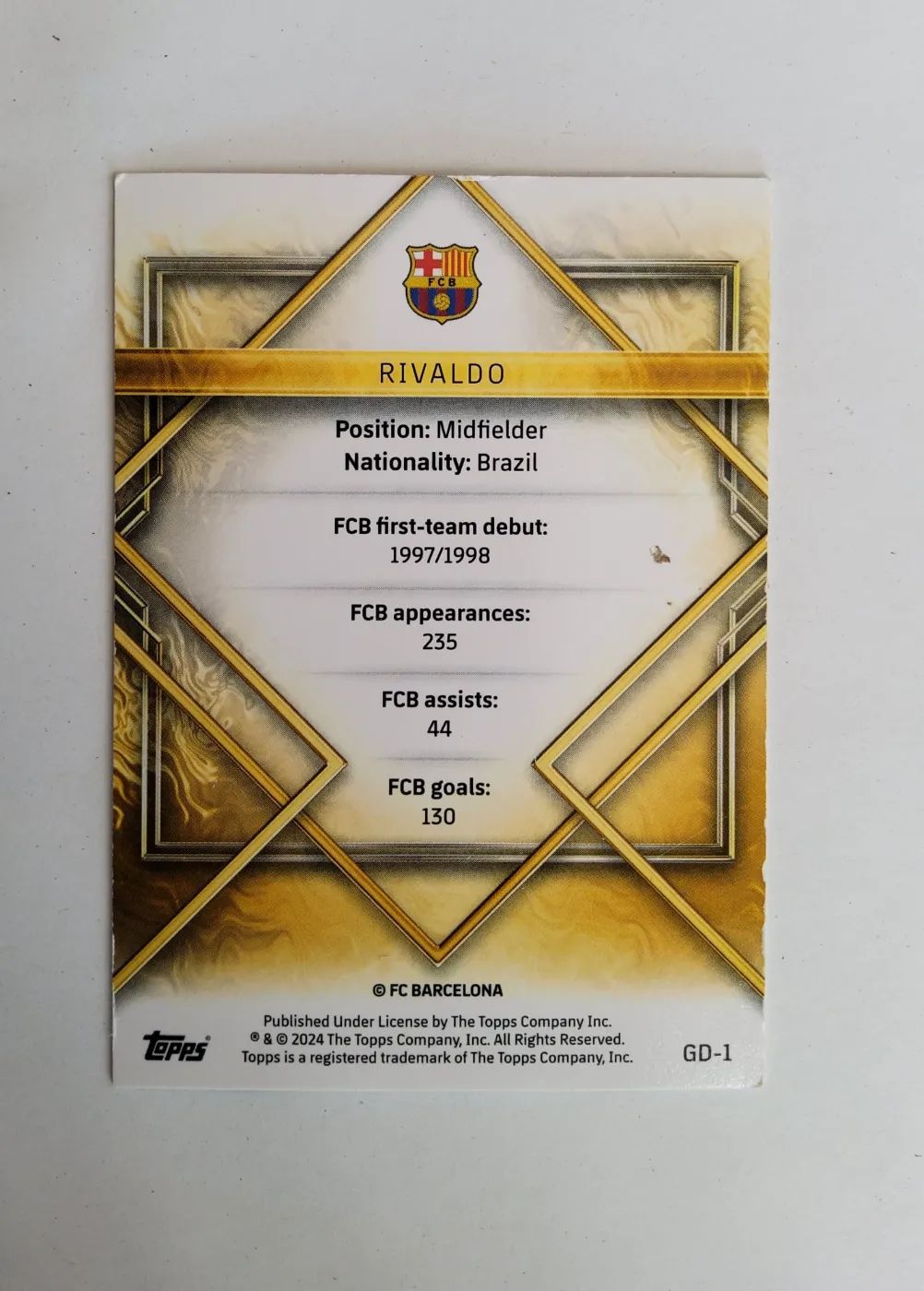topps FC Barcelona Team Set Gold Drip 2024 Nr. GD-1 Rivaldo, Zustand Gut, Rückseite
