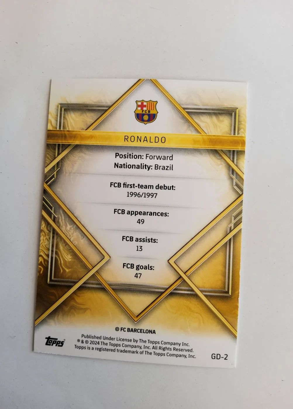 topps FC Barcelona Team Set - Gold Drip 2024 Nr. GD-2 Ronaldo, Zustand Gut, Rückseite