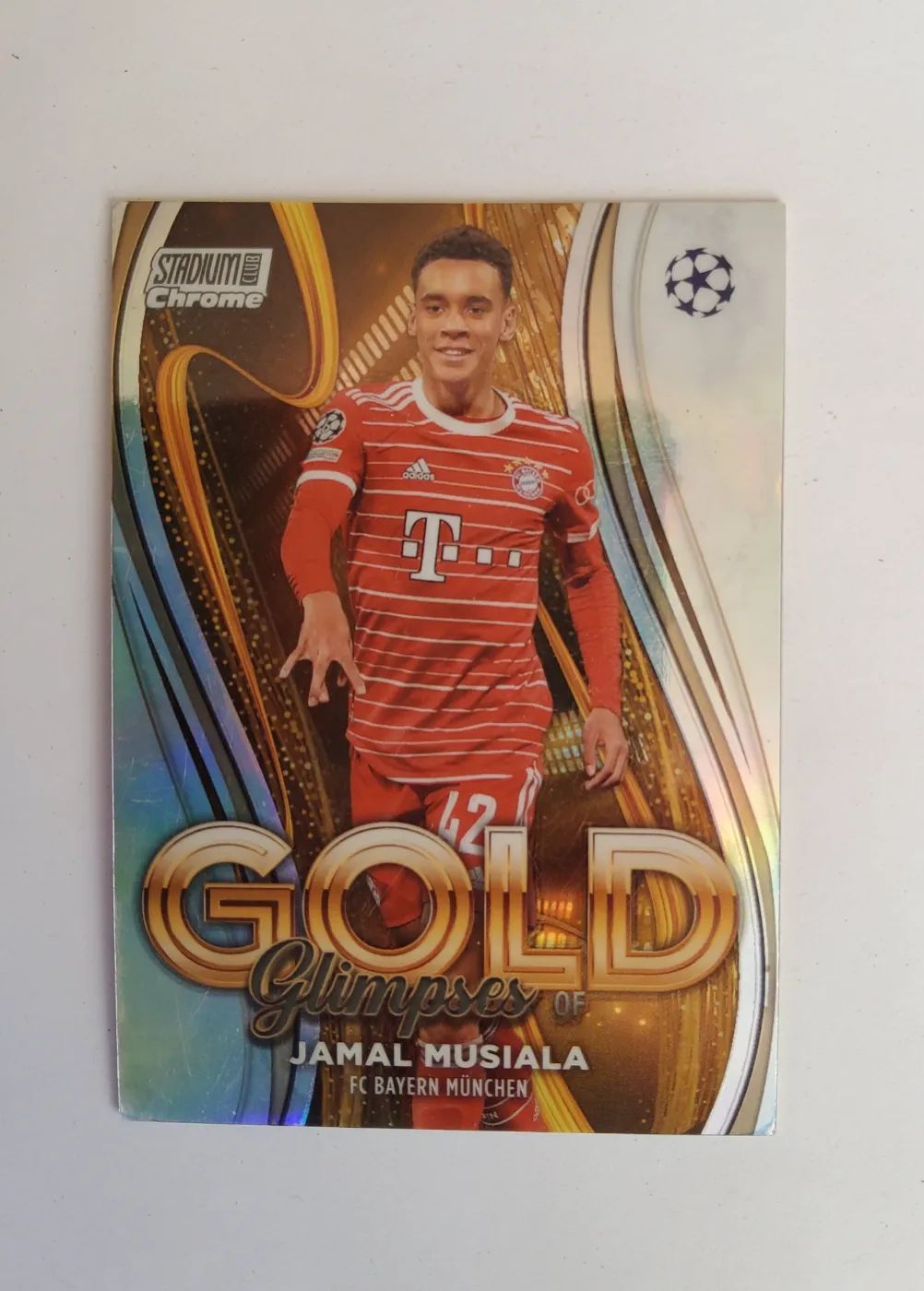 Fussballkarte: Jamal Musiala, FC Bayern München, Topps Stadium Club Chrome UEFA 2023, Glimpses of Gold