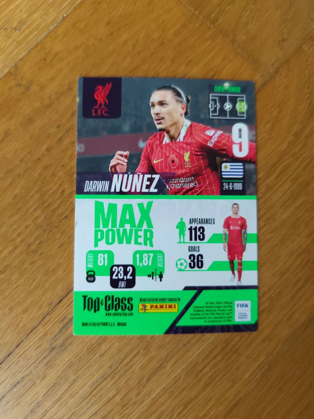 panini Top Class 2024 Nr.  Darwin Núñez, Zustand Sehr gut, Rückseite